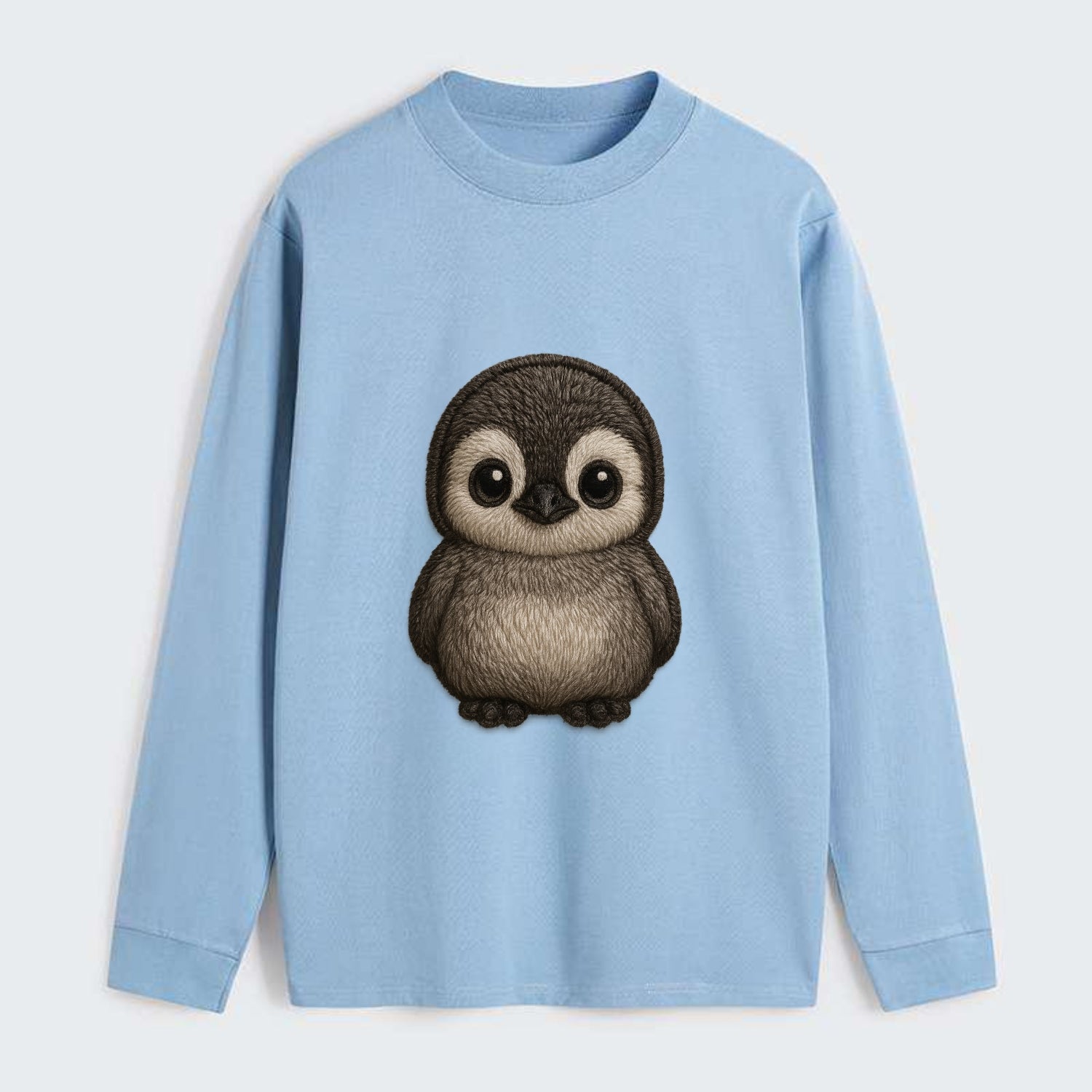 Baby Penguin Chick - gray fluffy, white face, round body, front-facing, - Classic Long Sleeve Shirt - Light Blue