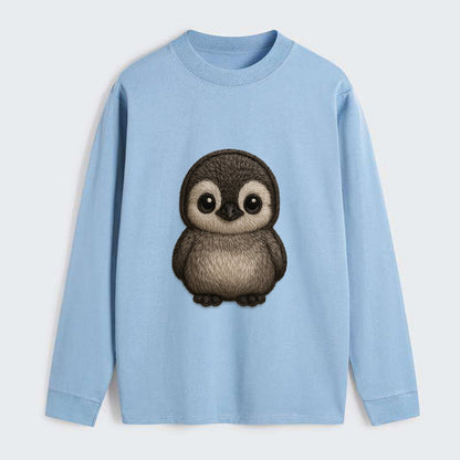 Baby Penguin Chick - gray fluffy, white face, round body, front-facing, - Classic Long Sleeve Shirt - Light Blue