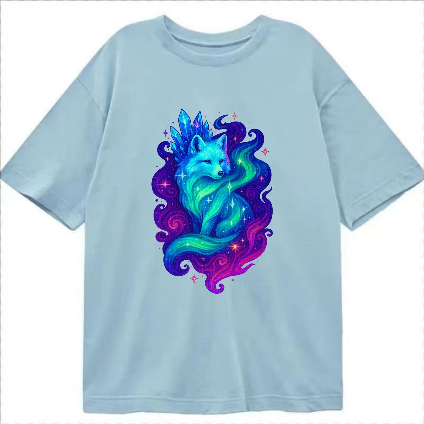 Ethereal arctic fox with fur that transforms into crystal formations, northern - Classic T-shirt - Light Blue