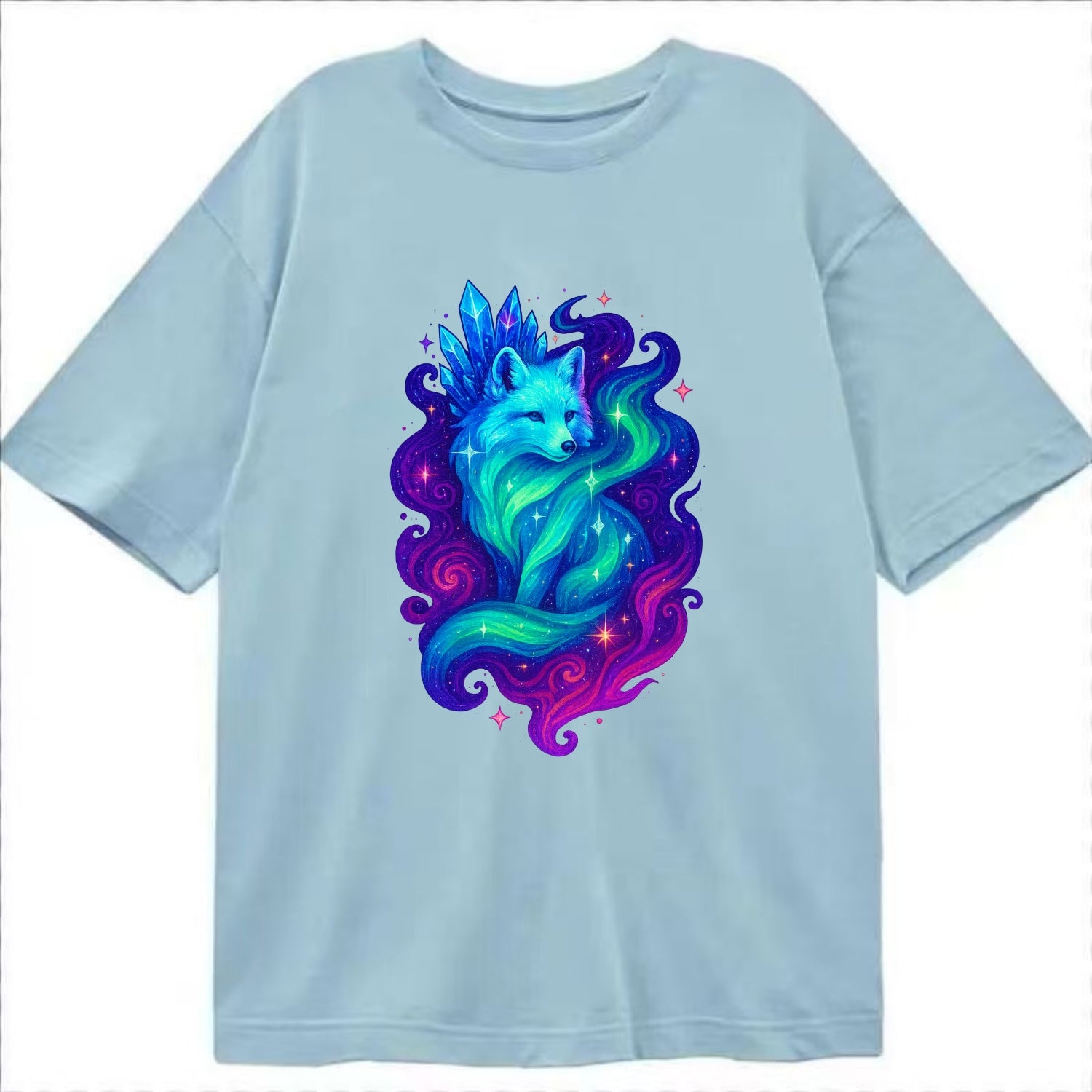 Ethereal arctic fox with fur that transforms into crystal formations, northern - Classic T-shirt - Light Blue