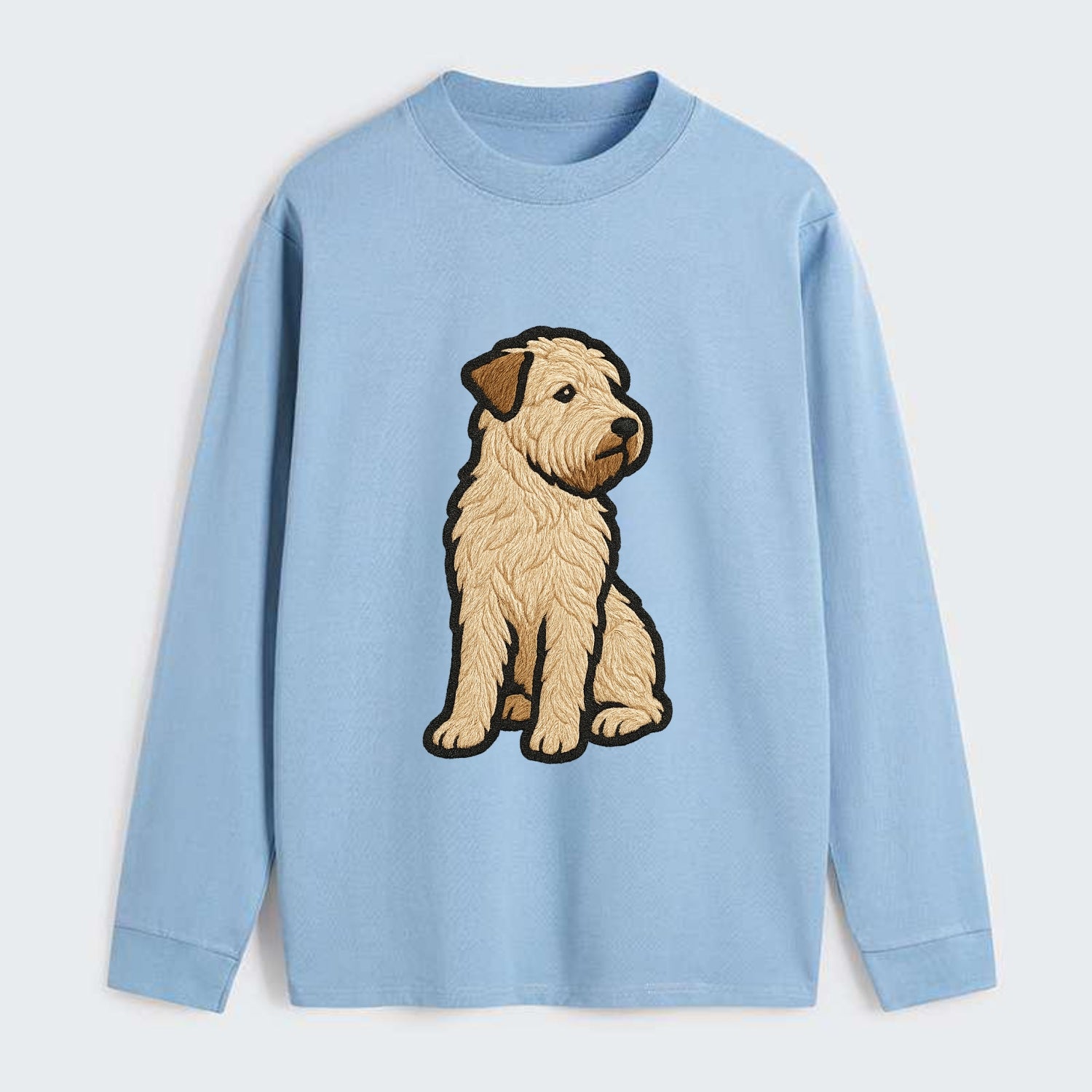 Soft Coated Wheaten Terrier - Light tan flowing coat embroidered pose - Classic Long Sleeve Shirt - Light Blue