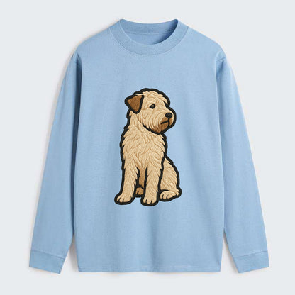 Soft Coated Wheaten Terrier - Light tan flowing coat embroidered pose - Classic Long Sleeve Shirt - Light Blue