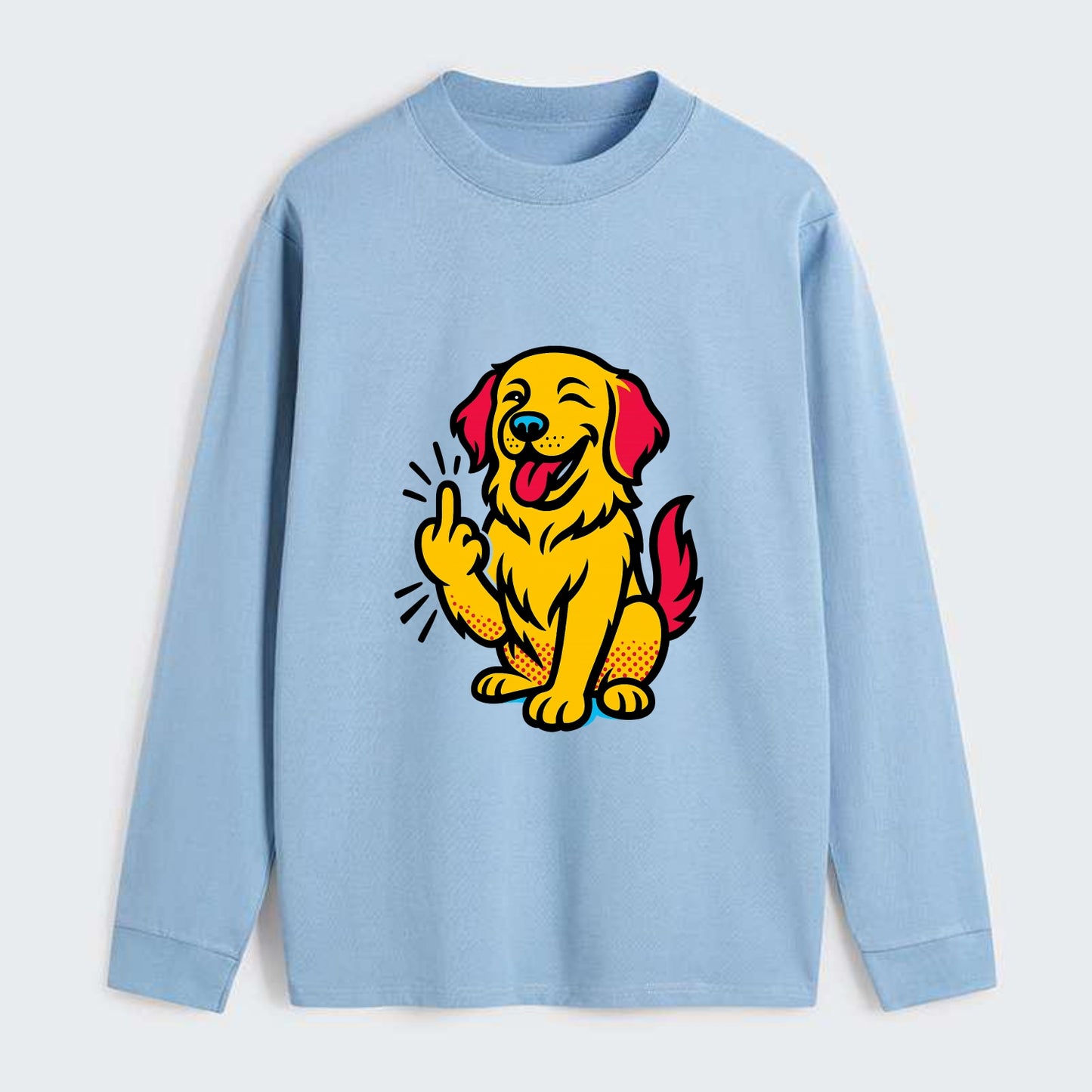 Golden Retriever with happy smile and golden coat, fluffy paw raised - Classic Long Sleeve Shirt - Light Blue