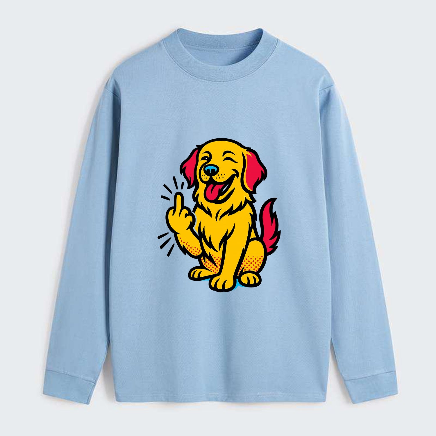 Golden Retriever with happy smile and golden coat, fluffy paw raised - Classic Long Sleeve Shirt - Light Blue