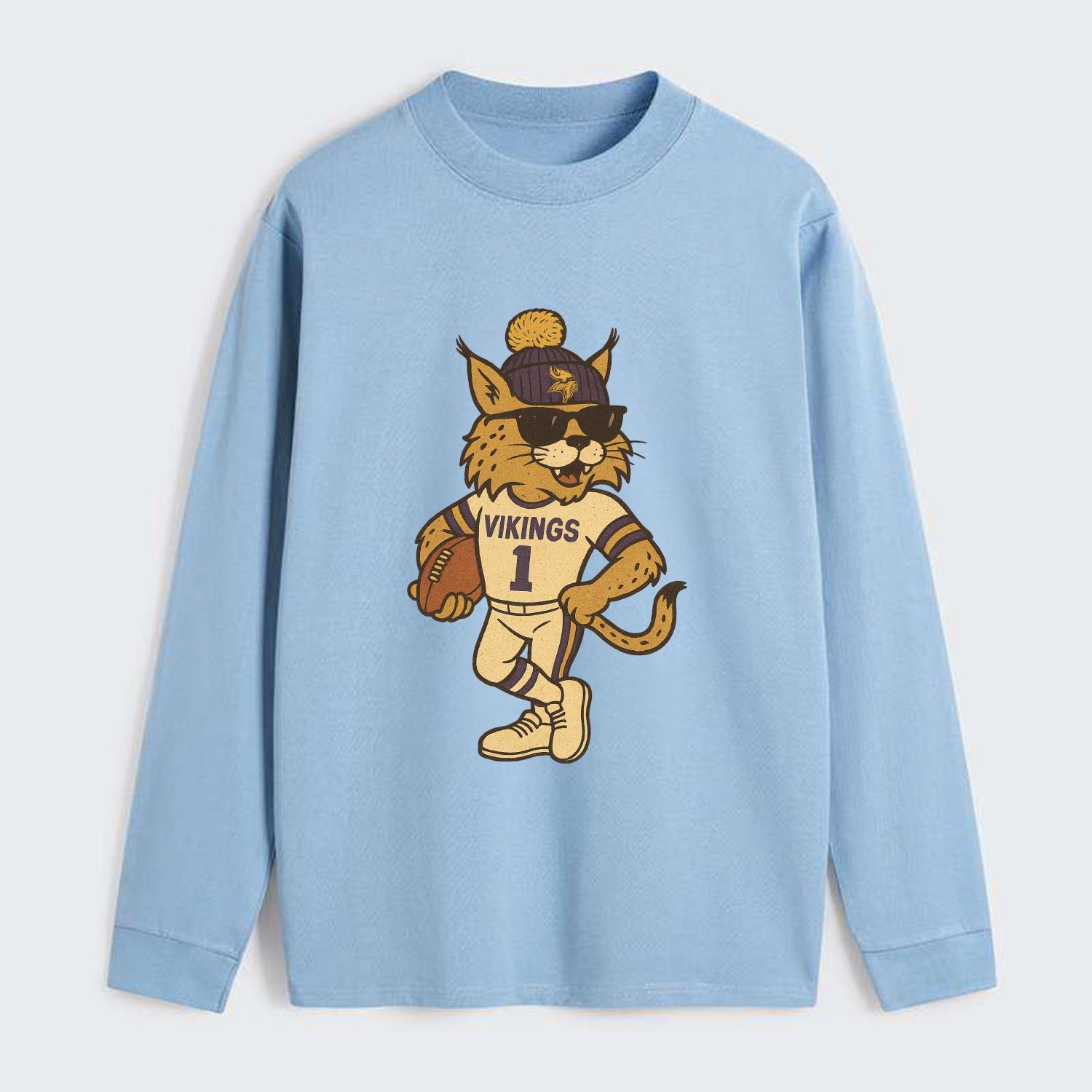 Minneapolis Lynx wearing Vikings beanie with Norse patch and wayfarer - Classic Long Sleeve Shirt - Light Blue