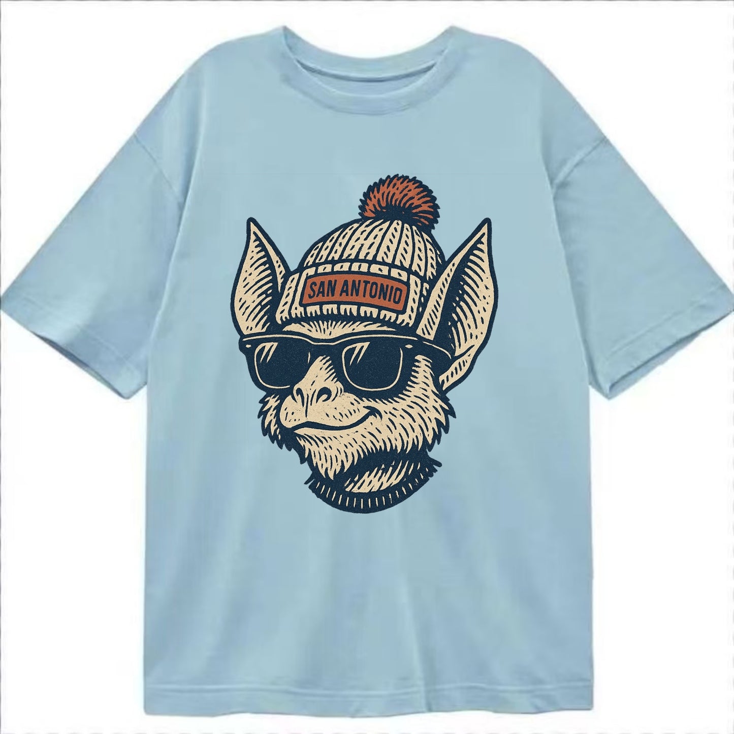 San Antonio Bat wearing San Antonio beanie with pom pom and wayfarer sunglasses - Classic T-shirt - Light Blue