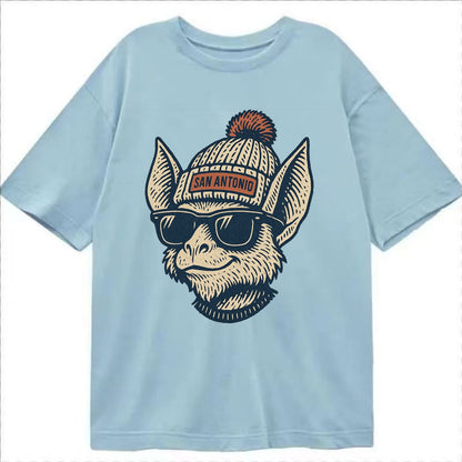 San Antonio Bat wearing San Antonio beanie with pom pom and wayfarer sunglasses - Classic T-shirt - Light Blue