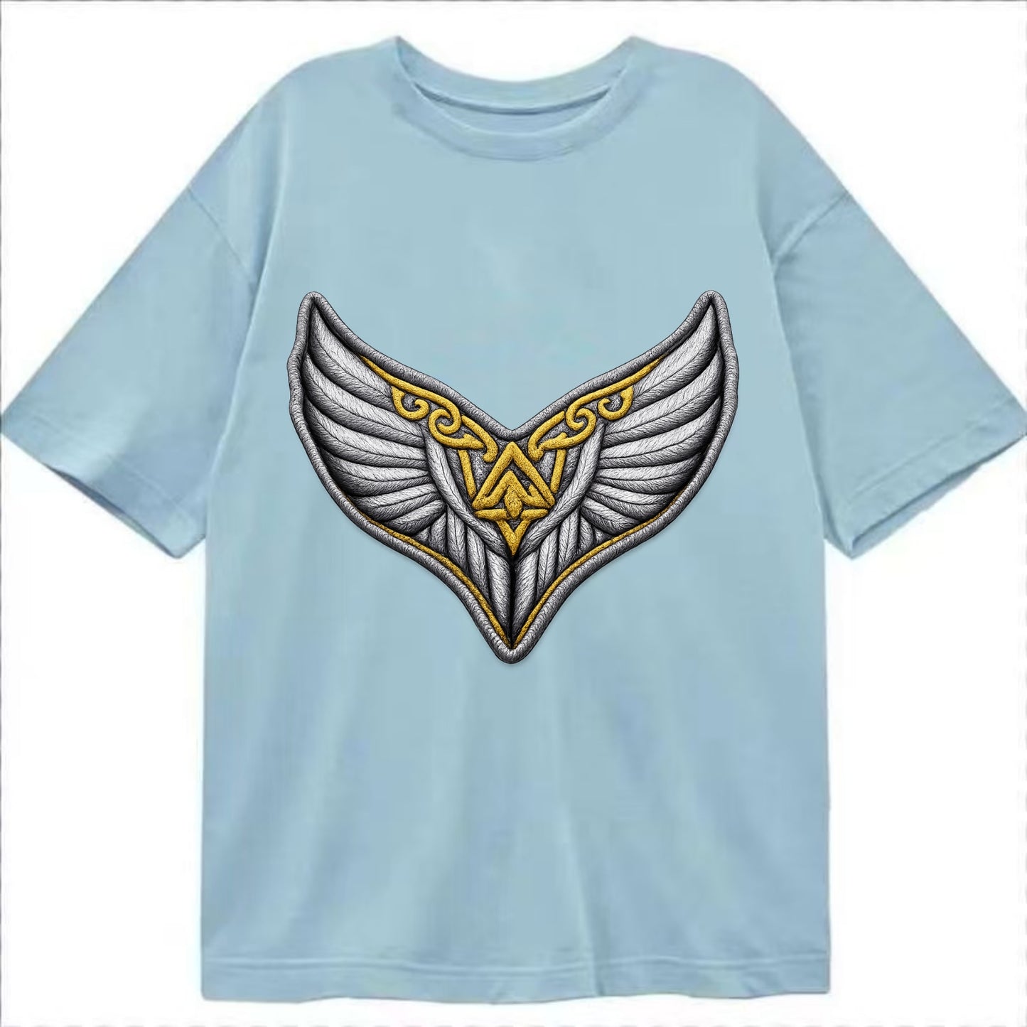 VALKYRIE WINGS - warrior maiden wings in silver and gold , Norse myth - Classic T-shirt - Light Blue