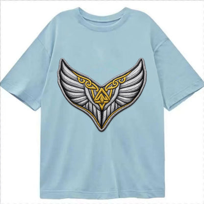 VALKYRIE WINGS - warrior maiden wings in silver and gold , Norse myth - Classic T-shirt - Light Blue