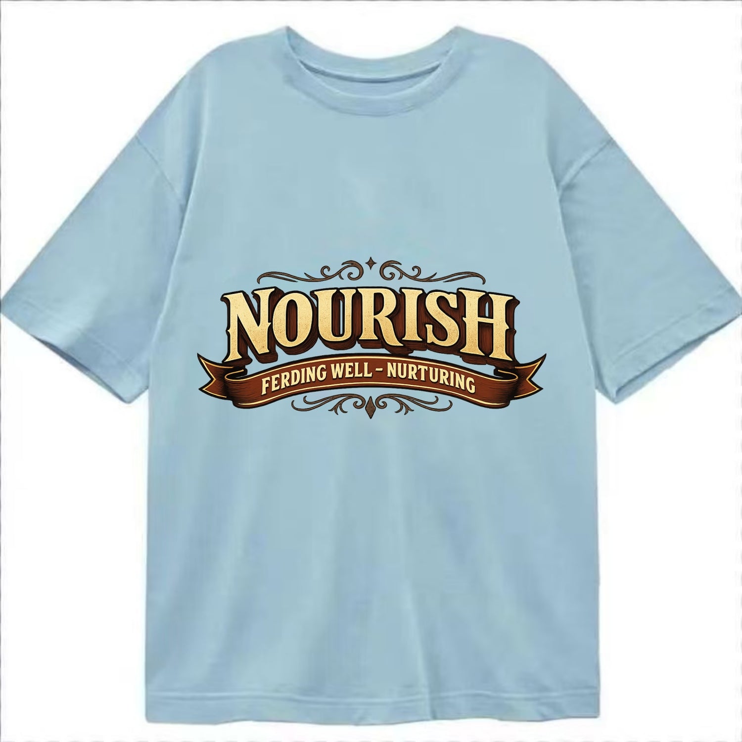 Bold typography design - "NOURISH" - feeding well, nurturing - Classic T-shirt - Light Blue