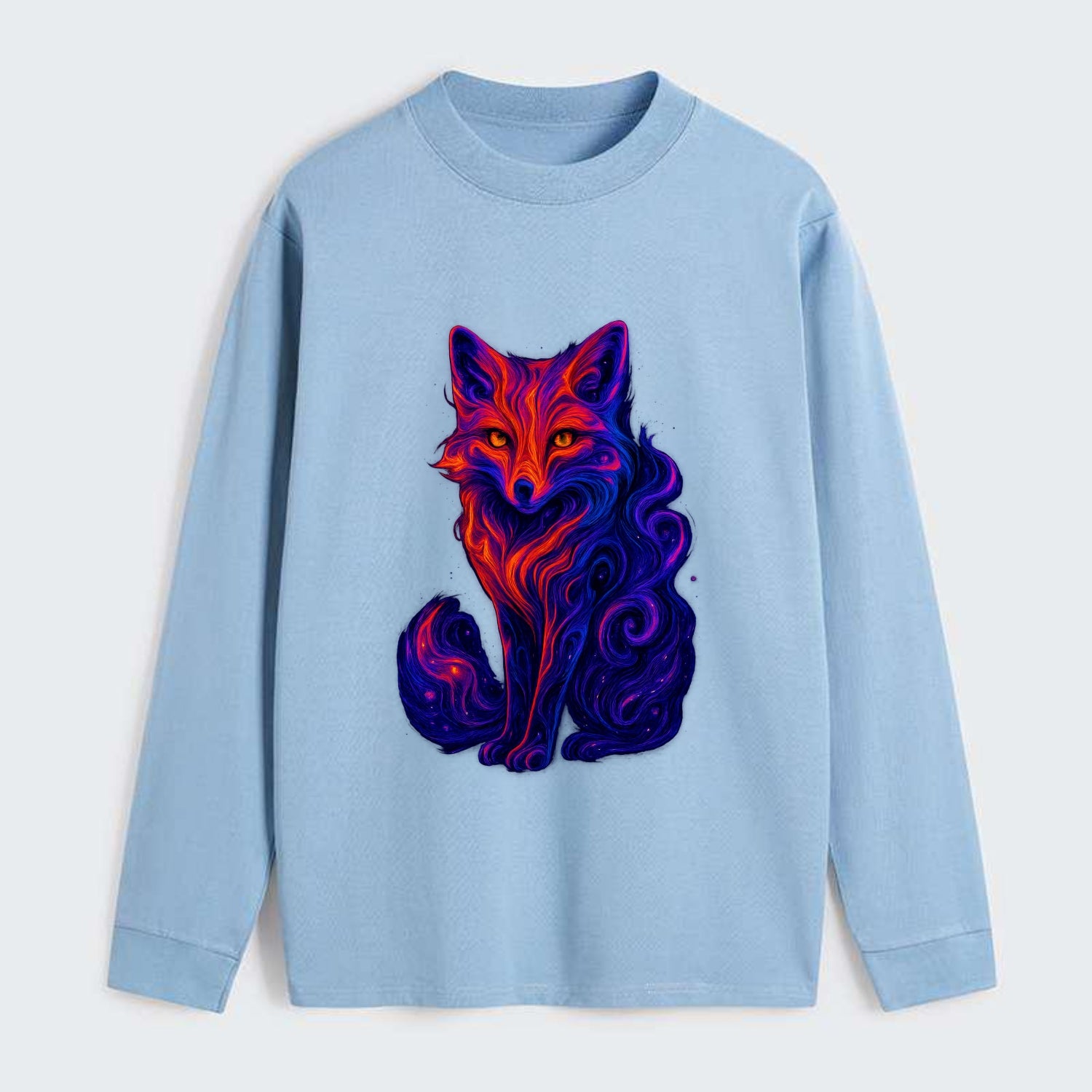Clever fox with tail dissolving into cosmic nebula swirls, orange to - Classic Long Sleeve Shirt - Light Blue