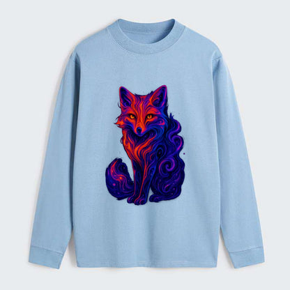 Clever fox with tail dissolving into cosmic nebula swirls, orange to - Classic Long Sleeve Shirt - Light Blue