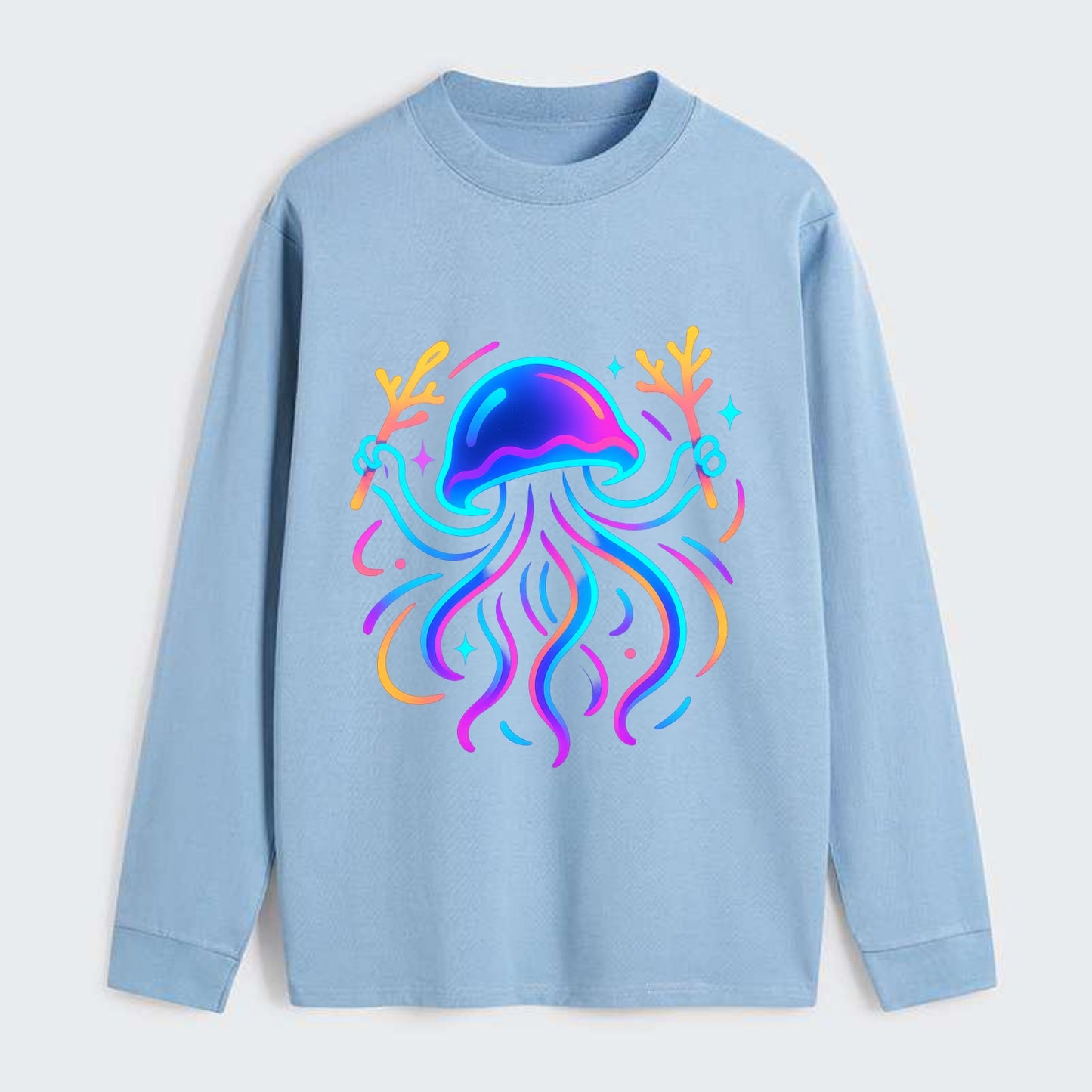 Jellyfish conducting a glow orchestra using coral batons in deep ocean - Classic Long Sleeve Shirt - Light Blue