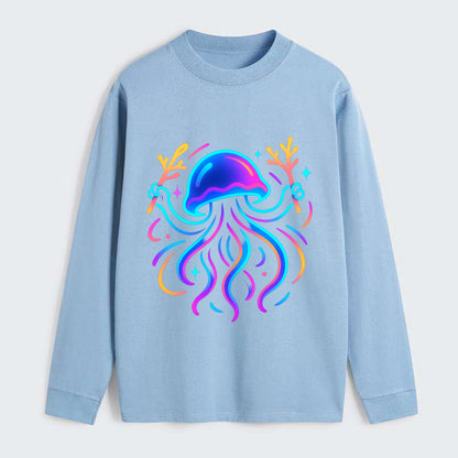 Jellyfish conducting a glow orchestra using coral batons in deep ocean - Classic Long Sleeve Shirt - Light Blue