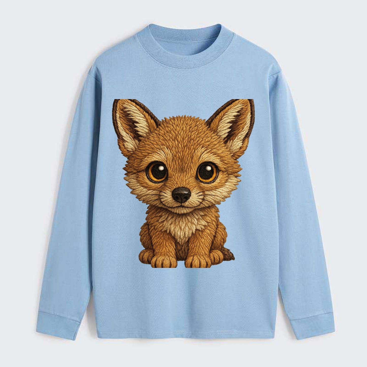 Baby Coyote Pup - tan fur, large ears, golden eyes, front-facing, - Classic Long Sleeve Shirt - Light Blue