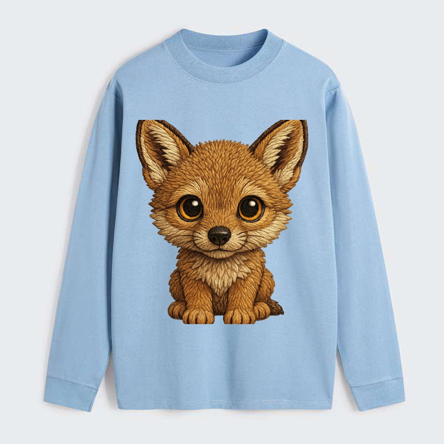 Baby Coyote Pup - tan fur, large ears, golden eyes, front-facing, - Classic Long Sleeve Shirt - Light Blue