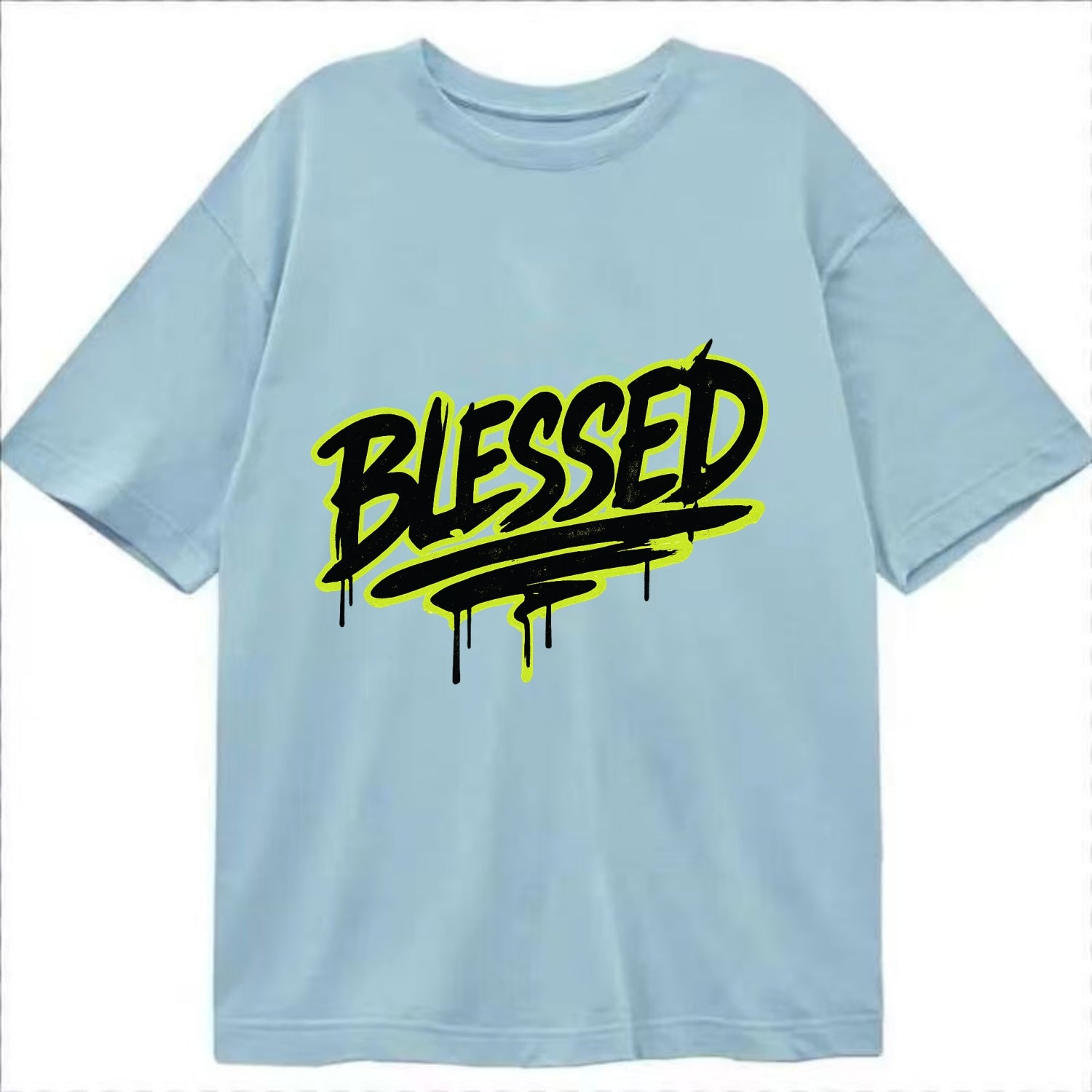 Bold typography design - "BLESSED" - recognizing good fortune, abundance - Classic T-shirt - Light Blue