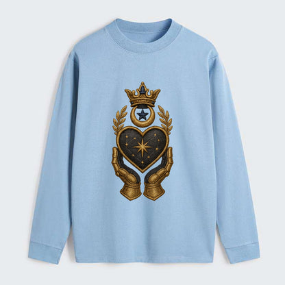 Crowned heart with Art Deco sunburst crown and geometric filigree hands - Classic Long Sleeve Shirt - Light Blue