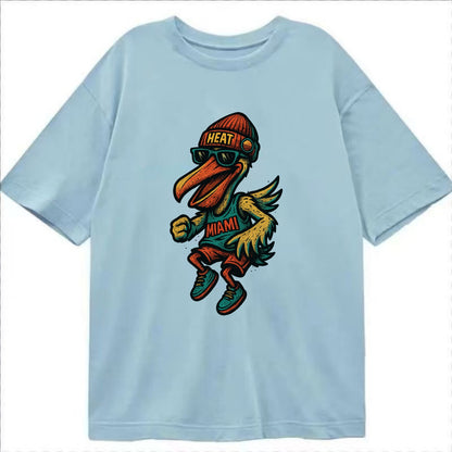 Miami Pelican wearing Heat beanie with sunset patch and wayfarer sunglasses - Classic T-shirt - Light Blue
