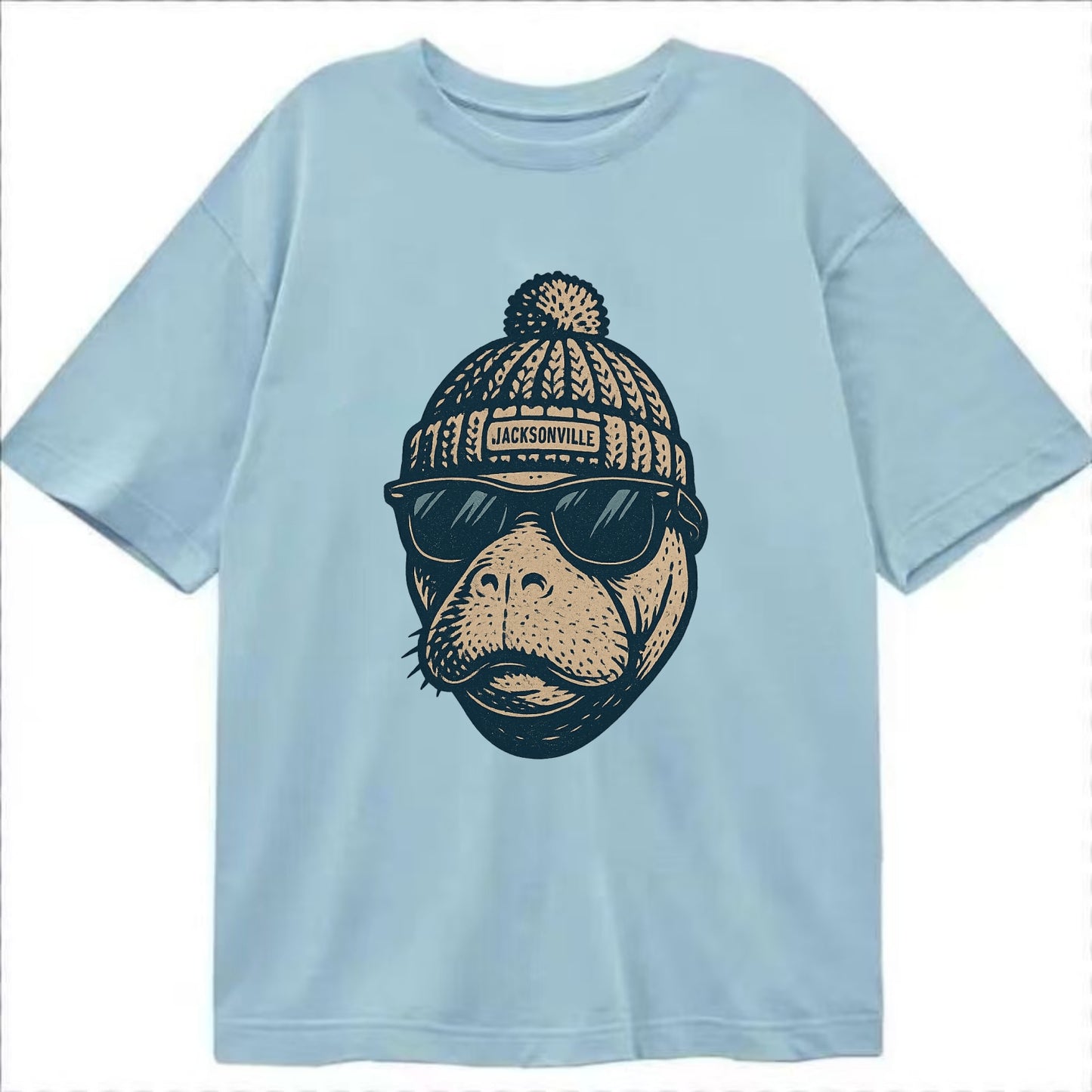 Jacksonville Manatee wearing Jacksonville beanie with pom pom and wayfarer - Classic T-shirt - Light Blue