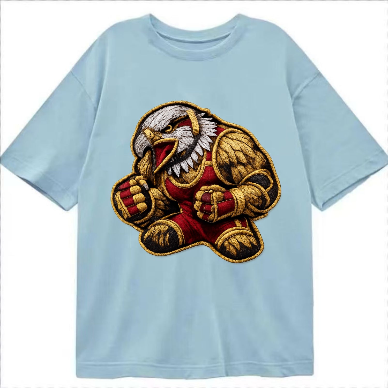 Embroidered patch design - WRESTLING EAGLE - fierce eagle with wrestling singlet - Classic T-shirt - Light Blue