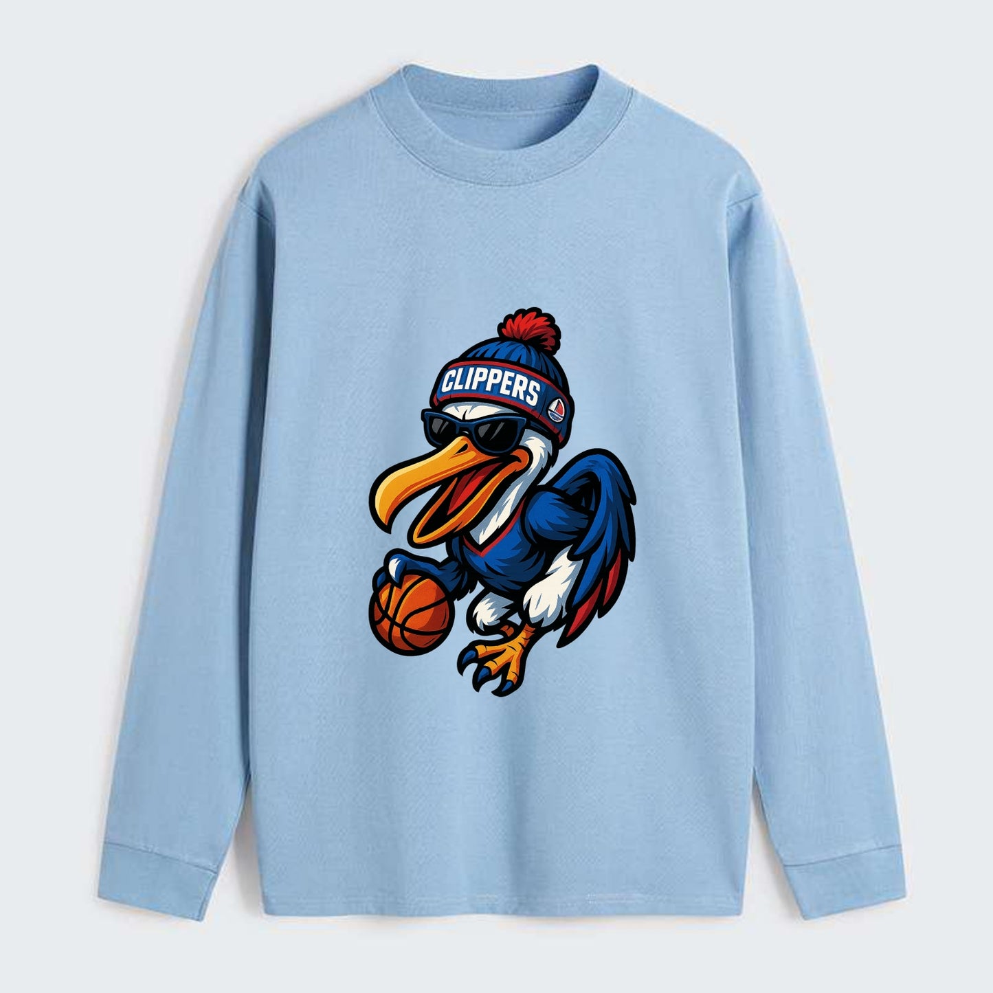 Los Angeles Pelican wearing Clippers beanie with sailboat patch and - Classic Long Sleeve Shirt - Light Blue