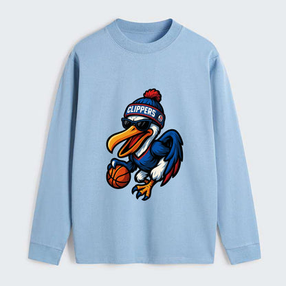 Los Angeles Pelican wearing Clippers beanie with sailboat patch and - Classic Long Sleeve Shirt - Light Blue