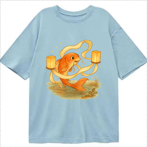 Koi weaving silk streamers through floating lanterns on tranquil water - Classic T-shirt
