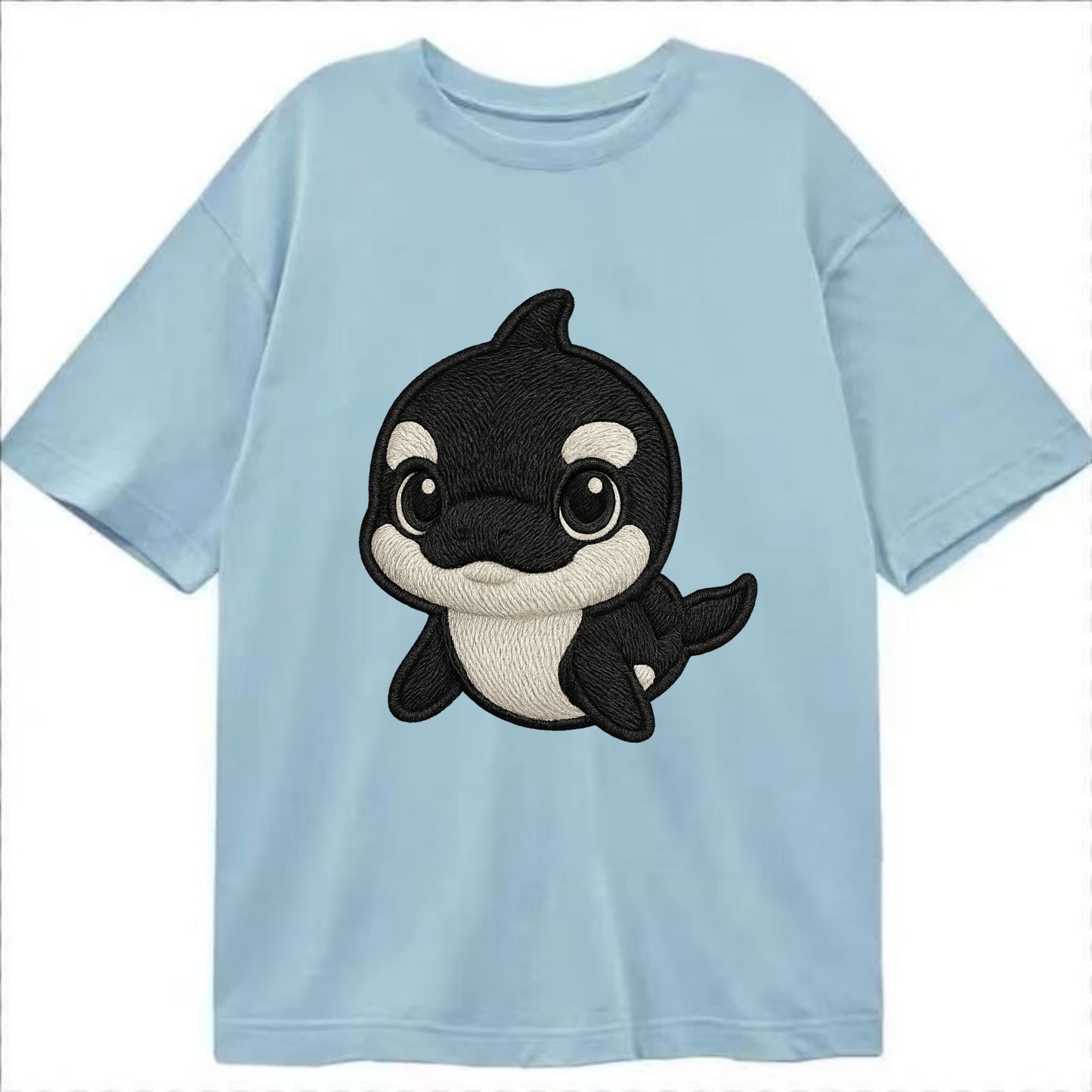 Baby Orca - black and white pattern, white eye patch, front-facing, curious and - Classic T-shirt - Light Blue