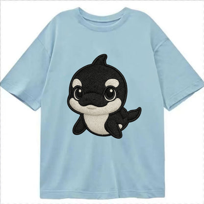 Baby Orca - black and white pattern, white eye patch, front-facing, curious and - Classic T-shirt - Light Blue