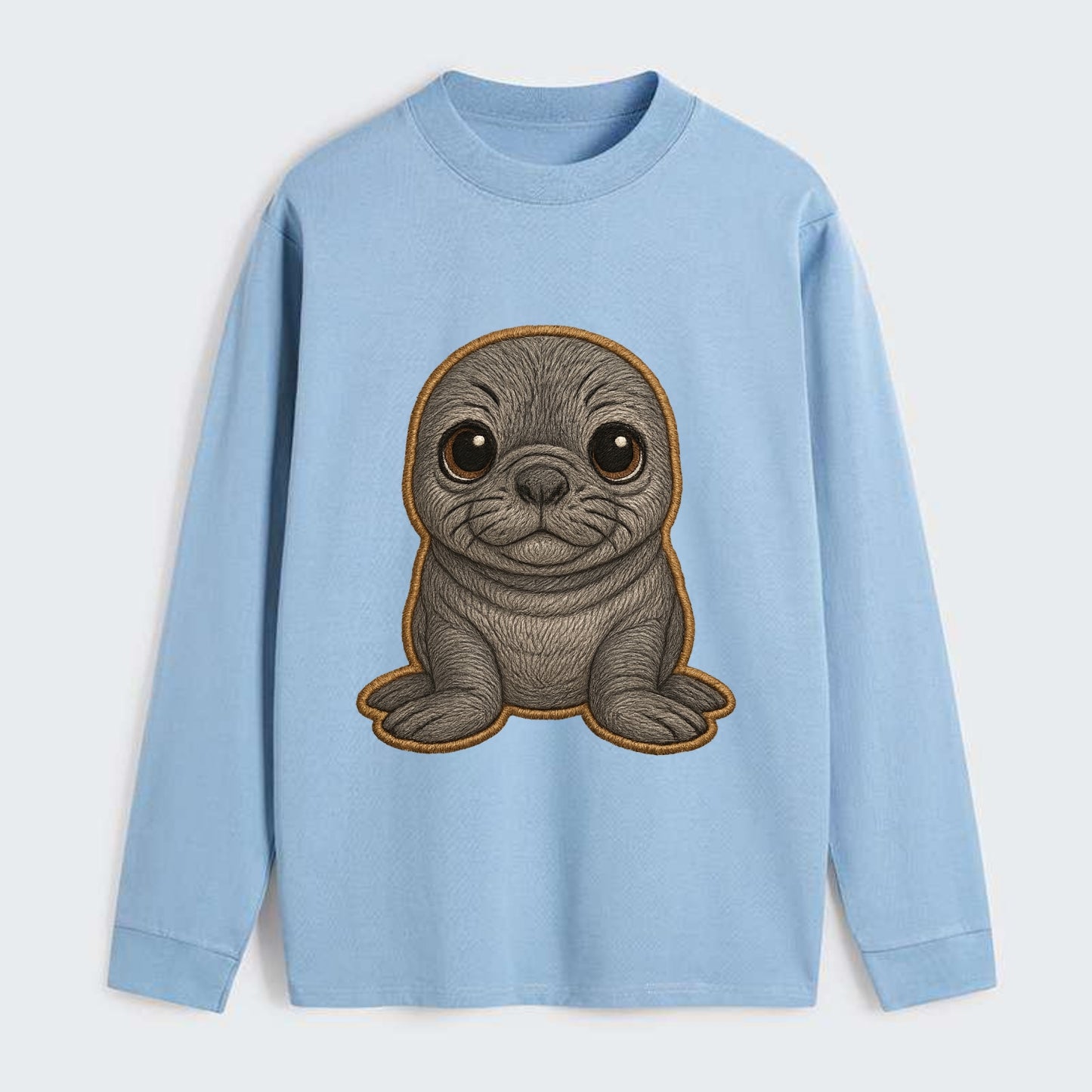 Baby Elephant Seal - gray wrinkly, tiny trunk nose, big dark eyes, - Classic Long Sleeve Shirt - Light Blue