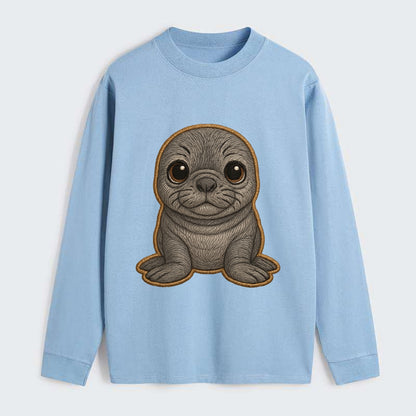 Baby Elephant Seal - gray wrinkly, tiny trunk nose, big dark eyes, - Classic Long Sleeve Shirt - Light Blue