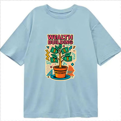 Money tree growing from investment pot - financial independence journey, wealth - Classic T-shirt - Light Blue