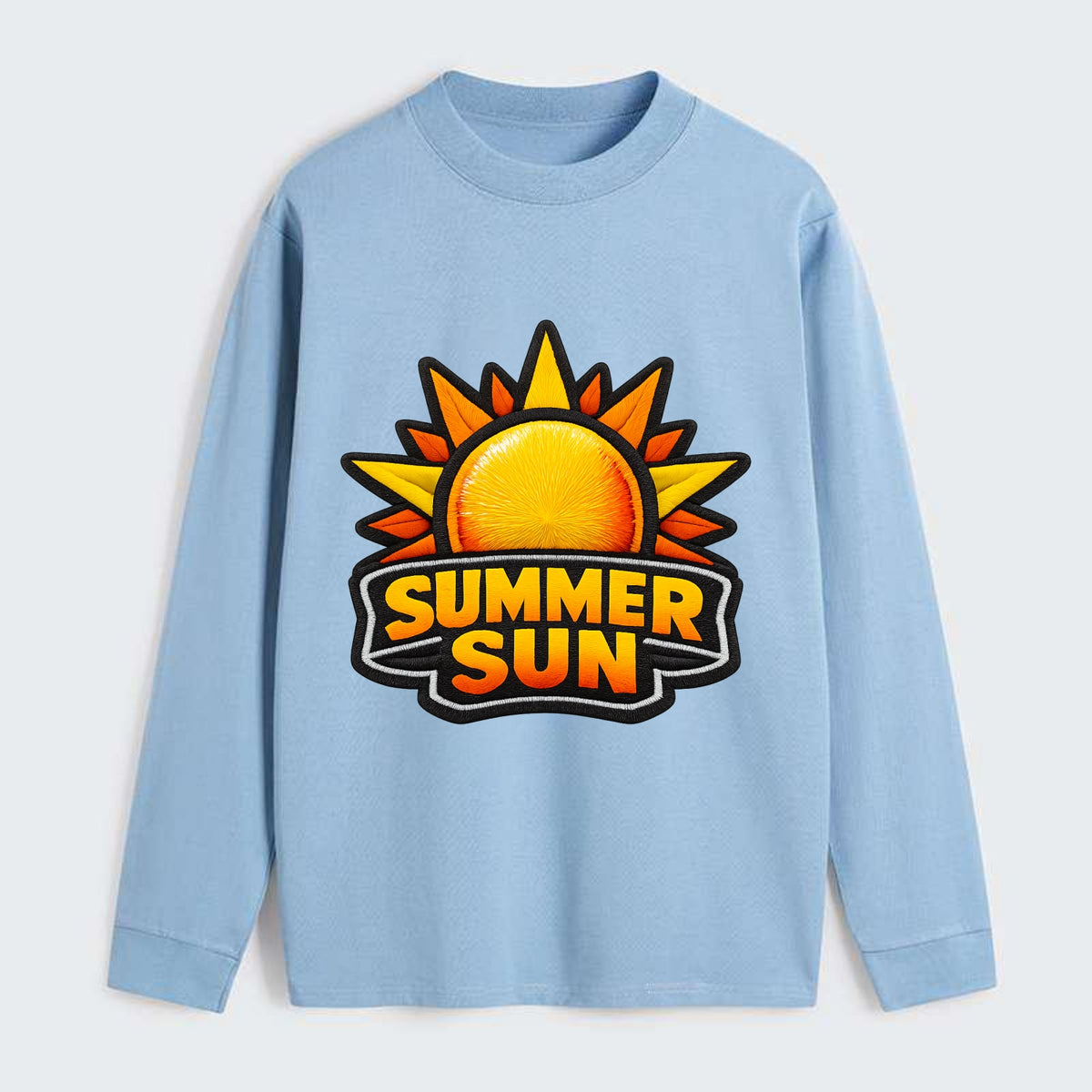 SUMMER SUN - bright sun with rays in yellow and orange , hot season - Classic Long Sleeve Shirt - Light Blue