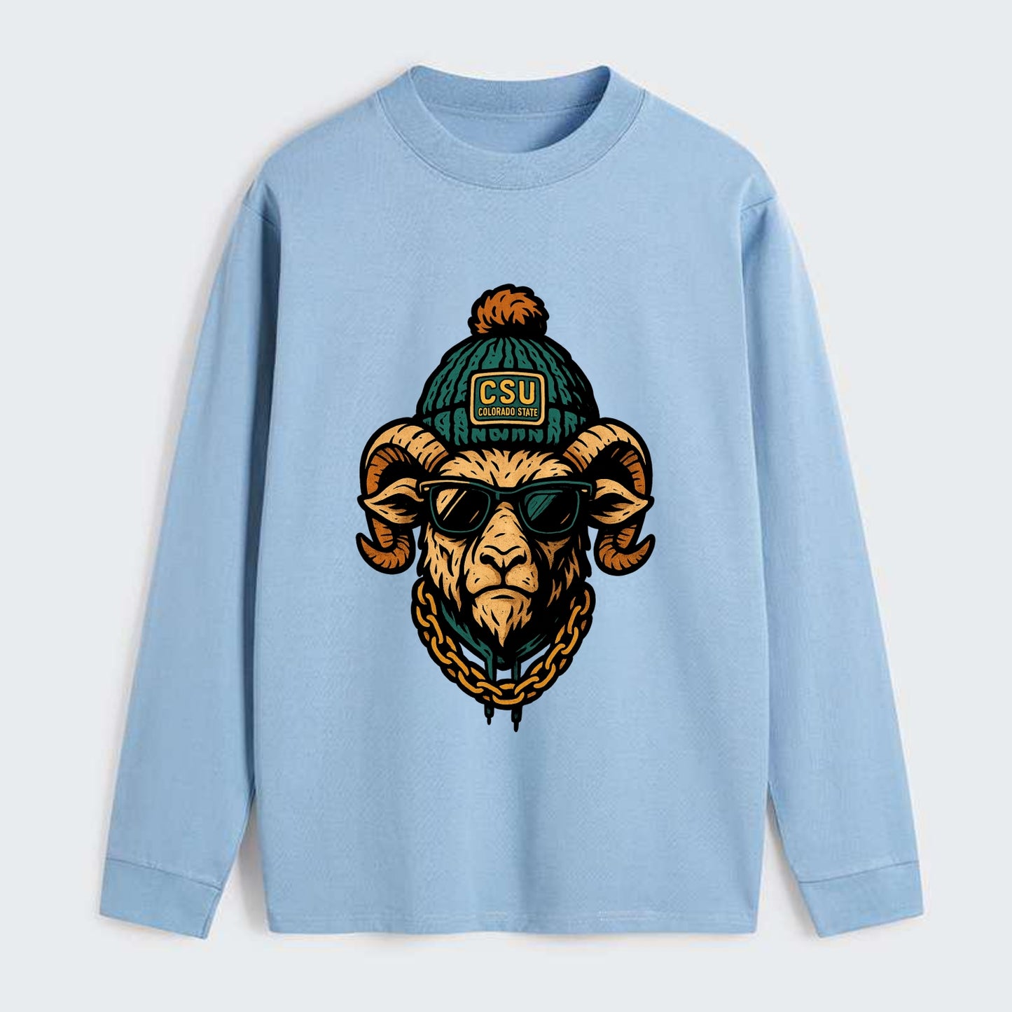 Fort Collins Ram wearing Colorado State beanie with CSU patch - Classic Long Sleeve Shirt - Light Blue