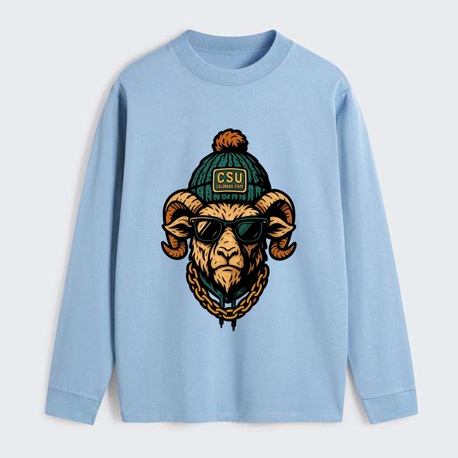 Fort Collins Ram wearing Colorado State beanie with CSU patch - Classic Long Sleeve Shirt - Light Blue