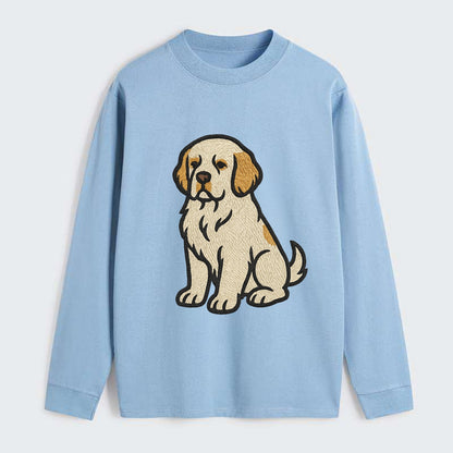 Clumber Spaniel - White with lemon markings embroidered pose - Classic Long Sleeve Shirt - Light Blue