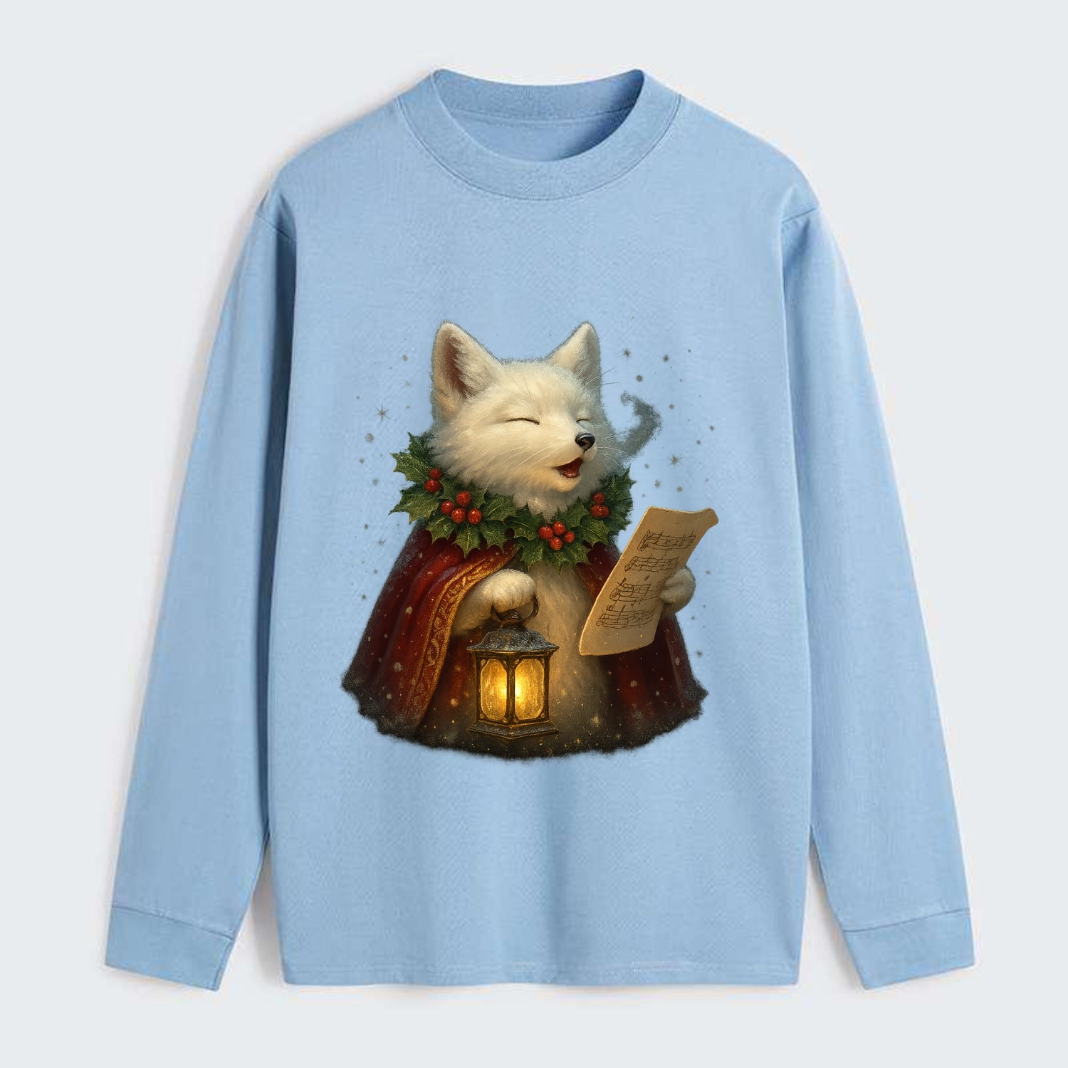Snowbound Arctic Fox Caroler  - Classic Long Sleeve Shirt - Light Blue