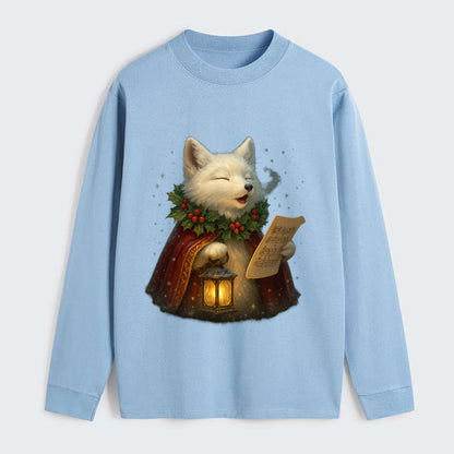 Snowbound Arctic Fox Caroler  - Classic Long Sleeve Shirt - Light Blue