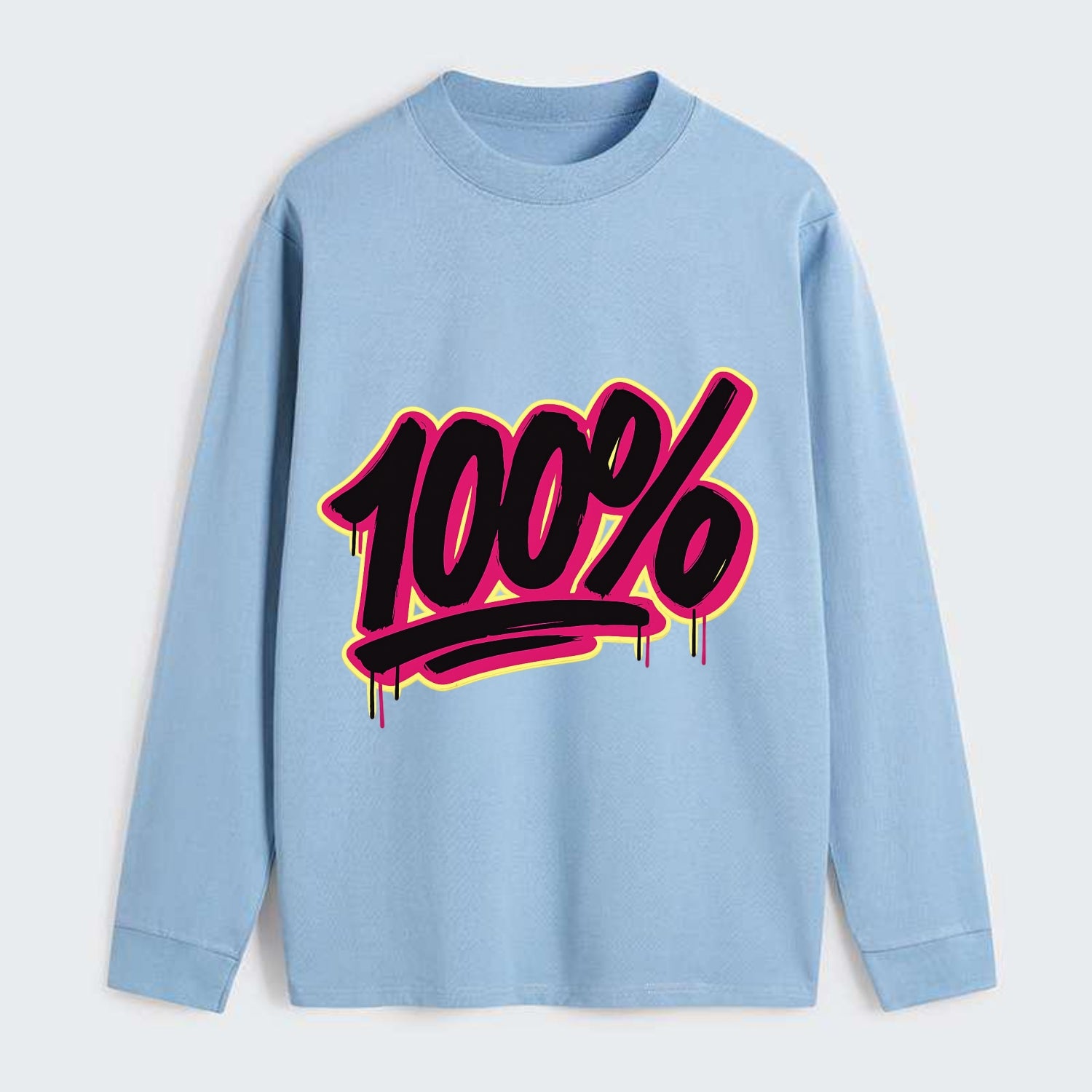 Bold typography design - "100%" - all in, fully committed - Classic Long Sleeve Shirt - Light Blue