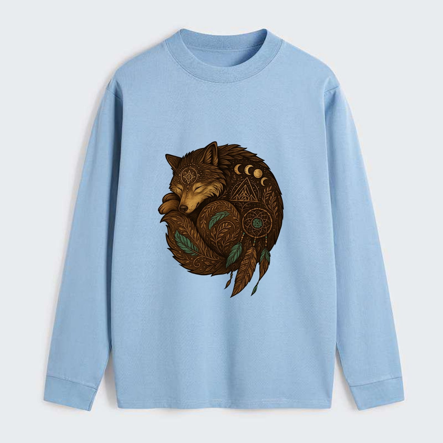 Sleeping Wolf Peace  - Classic Long Sleeve Shirt - Light Blue