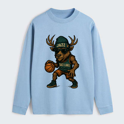 Salt Lake Elk wearing Jazz beanie with saxophone patch and wayfarer - Classic Long Sleeve Shirt - Light Blue