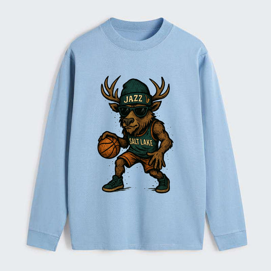 Salt Lake Elk wearing Jazz beanie with saxophone patch and wayfarer - Classic Long Sleeve Shirt - Light Blue