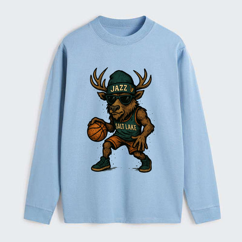Salt Lake Elk wearing Jazz beanie with saxophone patch and wayfarer - Classic Long Sleeve Shirt