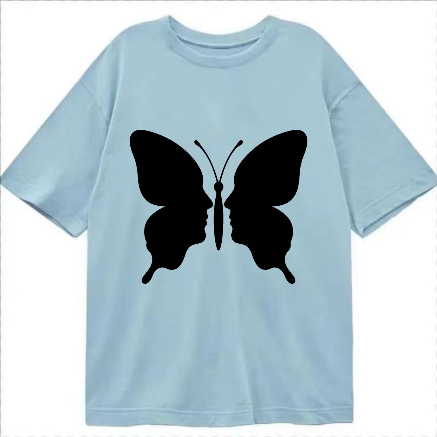 Butterfly wings - negative space reveals hidden faces or patterns - Classic T-shirt - Light Blue