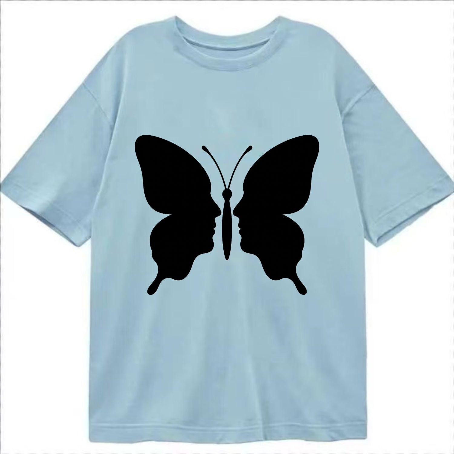 Butterfly wings - negative space reveals hidden faces or patterns - Classic T-shirt - Light Blue