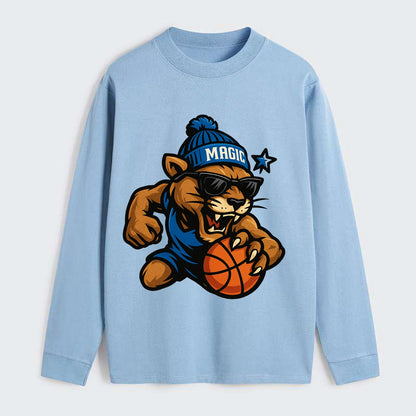 Florida Panther wearing Magic beanie with star wand patch and wayfarer - Classic Long Sleeve Shirt - Light Blue
