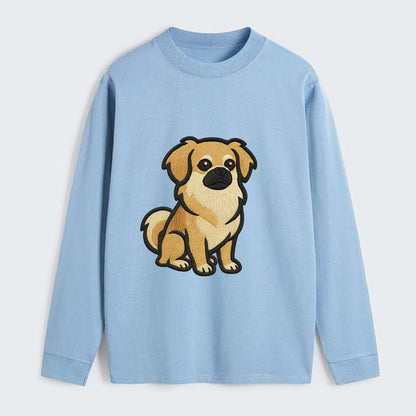 Tibetan Spaniel - Fawn small dog embroidered design - Classic Long Sleeve Shirt - Light Blue