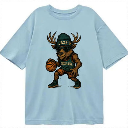 Salt Lake Elk wearing Jazz beanie with saxophone patch and wayfarer sunglasses - Classic T-shirt - Light Blue