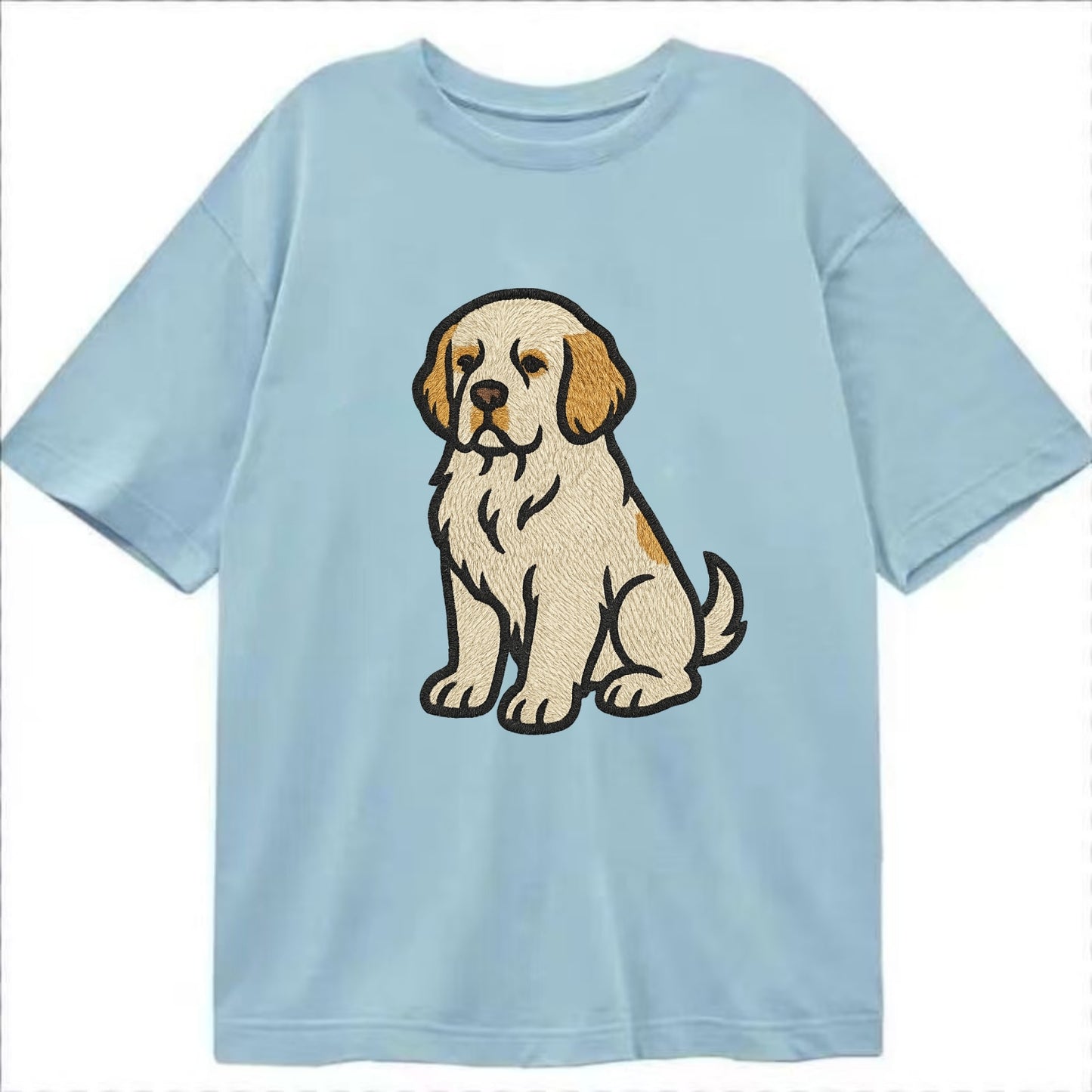 Clumber Spaniel - White with lemon markings embroidered pose - Classic T-shirt - Light Blue